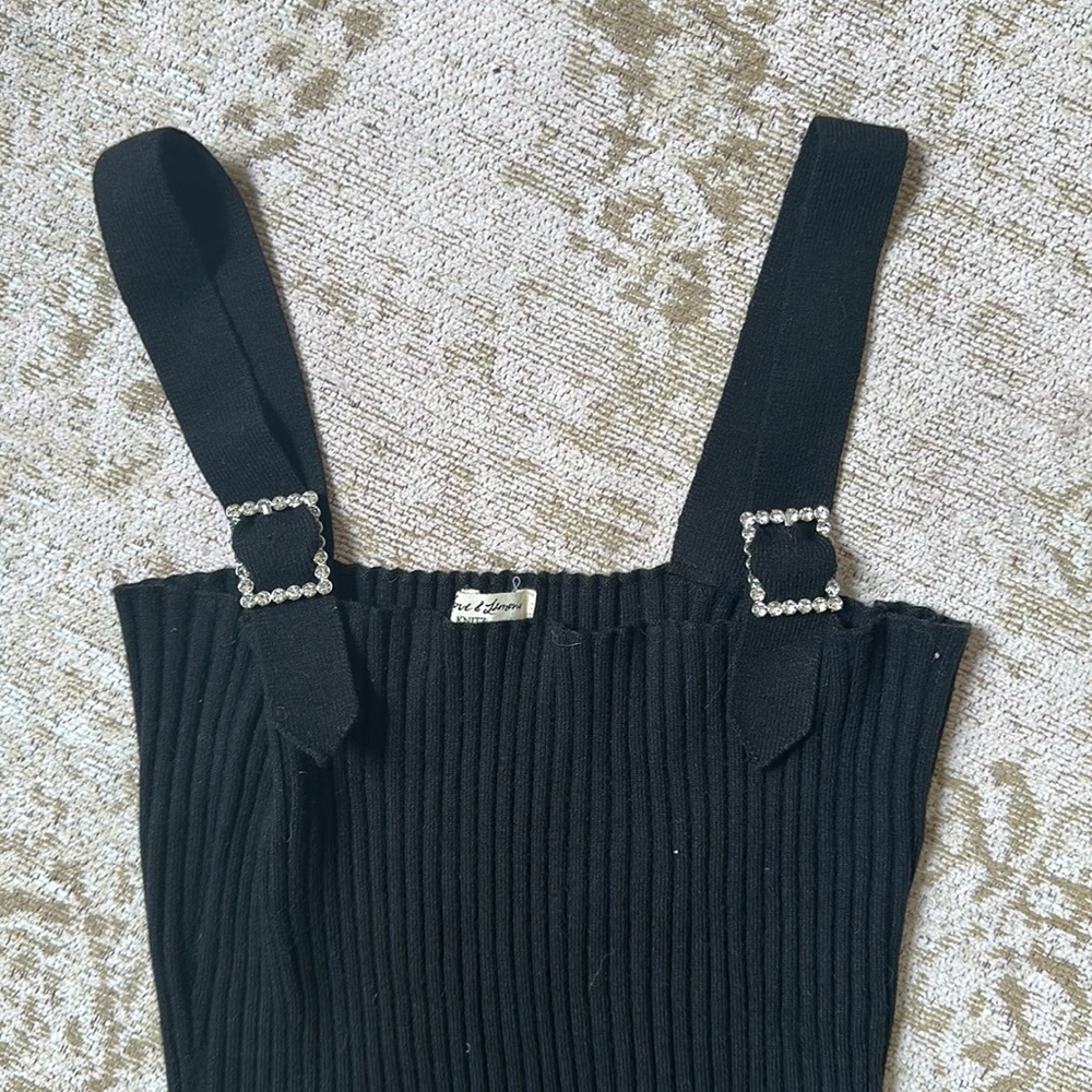 FLASH SALE 🤍 For Love and Lemons Mini Black Ribbed Knit Dress w/ Rhinestones